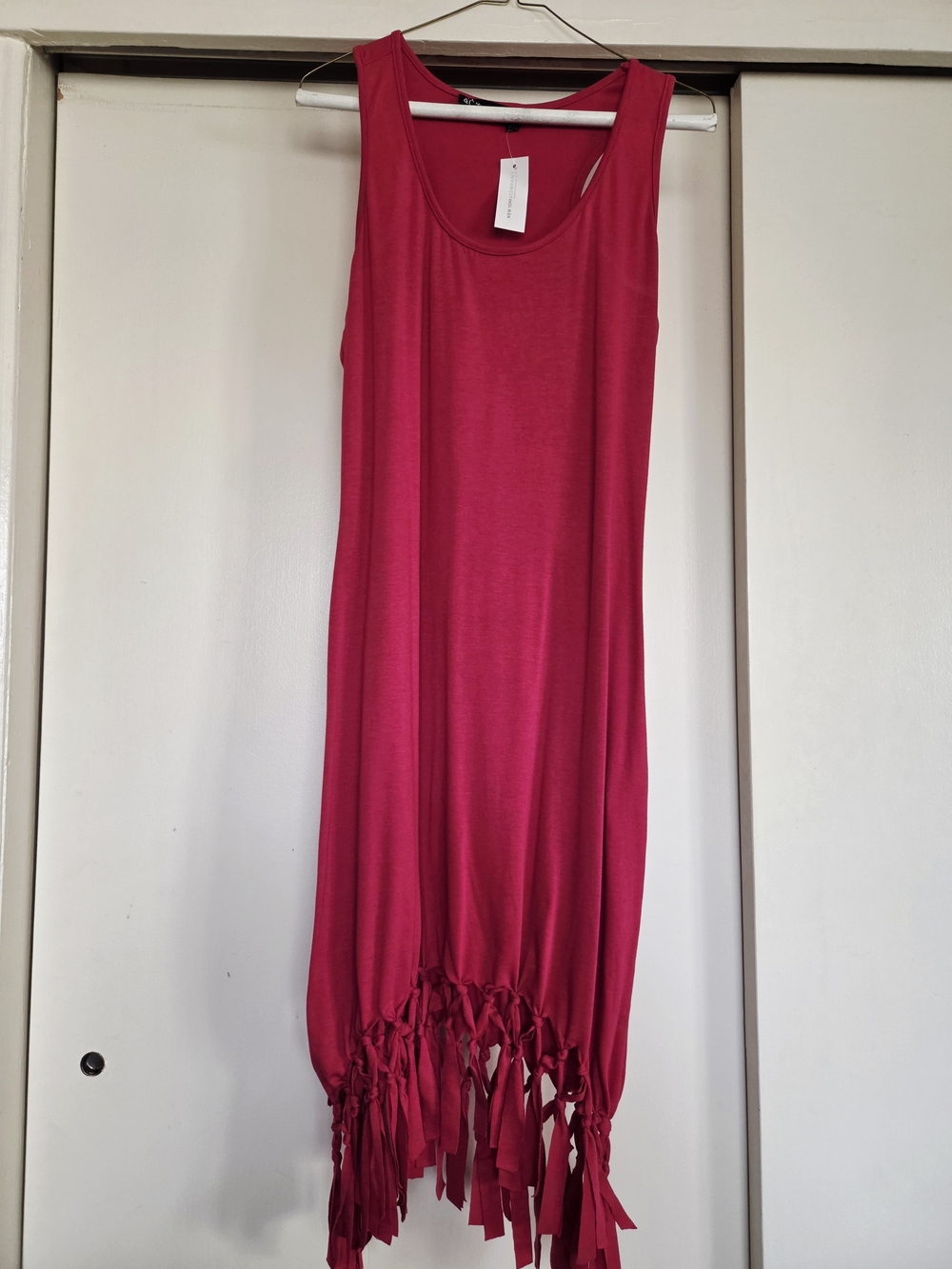 New York & Company Fuchsia Sleeveless Fringe Maxi Dress